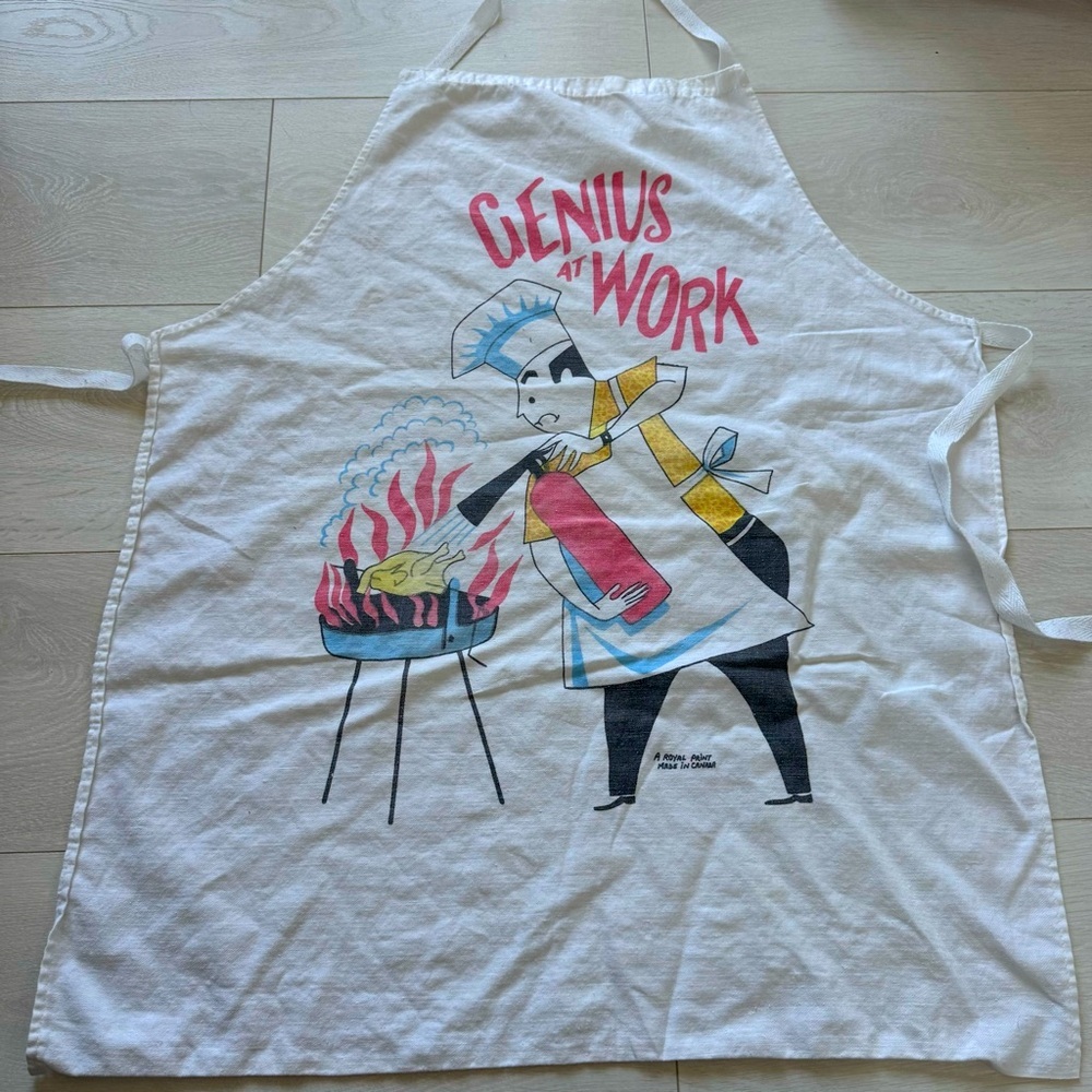 Vintage Kitchen Chef BBQ Apron “Genius at Work” A Royal Paint Made in Canada